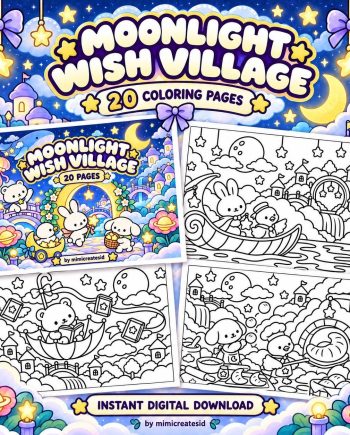 Buku Mewarnai Anak Moonlight Wish Village – gambar 1